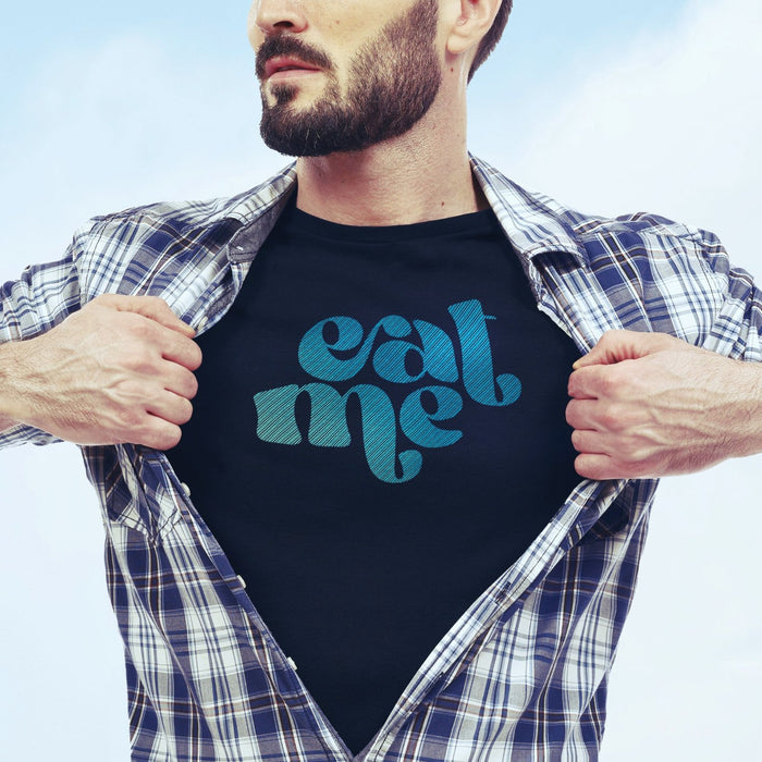 PRODUCT IMAGE: Eat Me | Funny, Raunchy T-shirt for Gay Guys into Oral Sex | Navy Blue