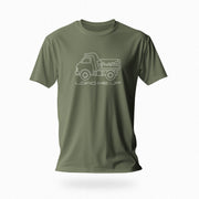Load Me Up T-shirt | Raunchy T-shirt for Horny Gay Bottom Guys Who Crave Cum | Military Green shirt with white line drawing of a dump truck