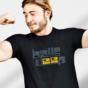 PRODUCT IMAGE: Balls Deep | Raunchy Tee for Horny Gay Guys who Like it Deeper | Model wears Typographic design on Black shirt