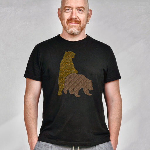 PRODUCT IMAGE for Bear Back T-shirt | Do gay bears, gay cubs, queer otters, do it in the woods? You betcha! Hot-bearded muscle daddies & DILFs? Hell yeah! This raunchy t-shirt exclaims it happens EVERYWHERE! The hunt for pole and hole never ends. | Model wears Black shirt