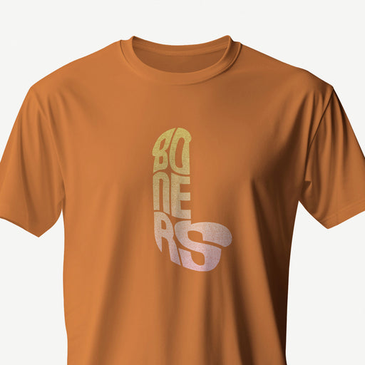 PRODUCT IMAGE: Boners | NSFW Tee | Typographic Design in the form of Cock and Balls | Orange shirt