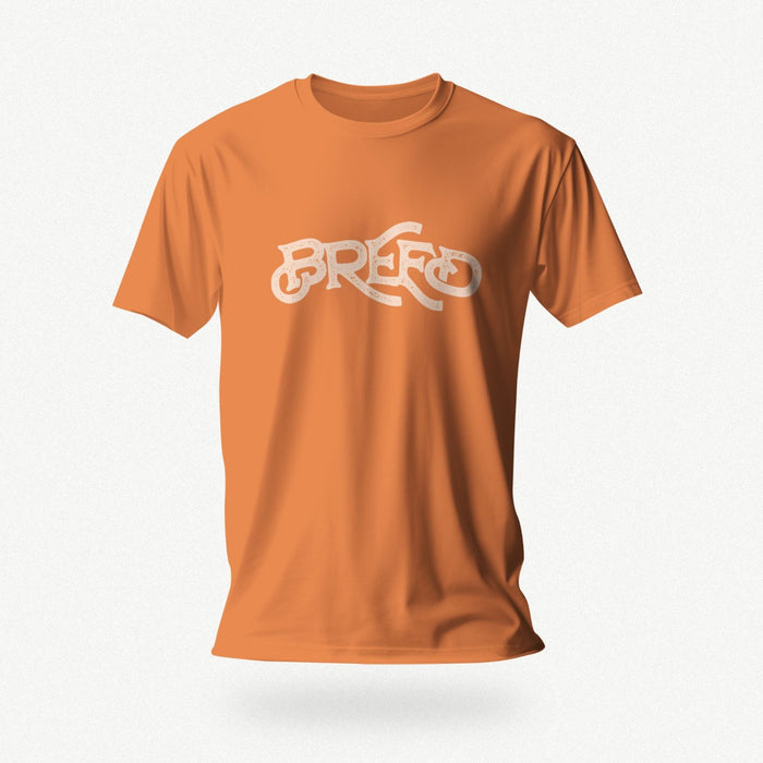 PRODUCT IMAGE: Breed T-shirt | Raunchy Tees for Horny Gay Guys Who Bareback, Love Cum | Typographic design on Orange shirt