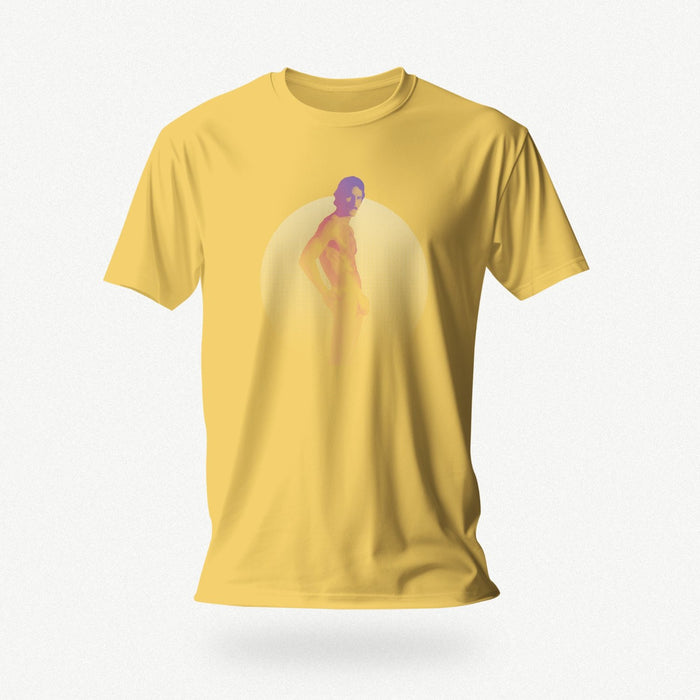 PRODUCT IMAGE: Bulge T-shirt | Vintage Gay Soft Porn Circa 1970s | Partially Nude Male in Jockstrap w/ Big Package | Yellow shirt