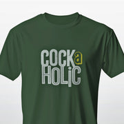PRODUCT IMAGE: Cock-a-Holic | Funny, NSFW Homo Erotic T-shirt for Horny Gay Men | Forest green shirt
