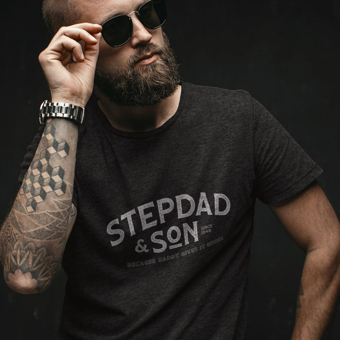 PRODUCT IMAGE: Stepdad & Son T-shirt | Hot Gay Daddy and Younger (Adult) Male Relationship | Dark Gray Heather