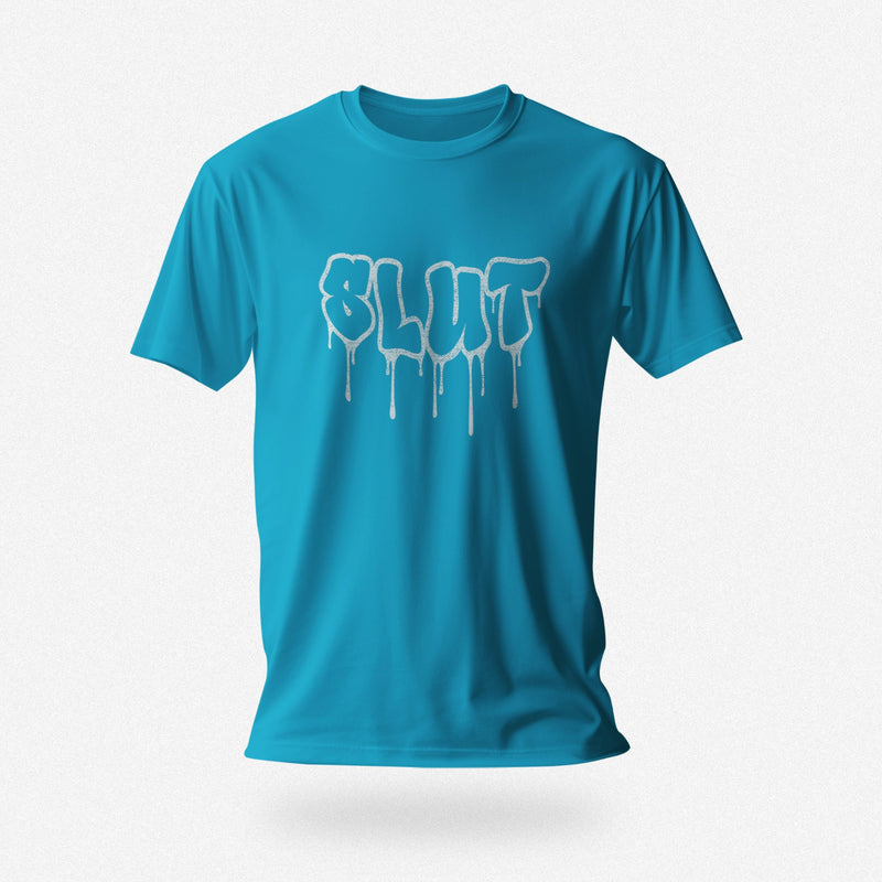 PRODUCT IMAGE: Cum Slut | Raunchy Tees for Horny Gay Men Who Love Cum | Aqua shirt