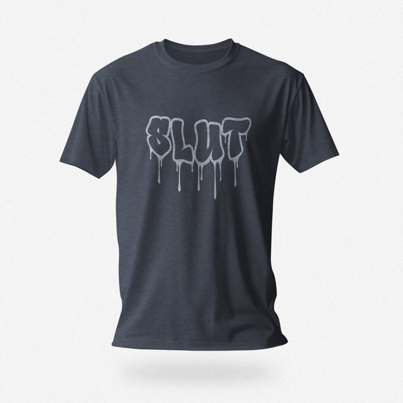 PRODUCT IMAGE: Cum Slut | Raunchy Tees for Horny Gay Men Who Love Cum | Navy Heather shirt