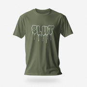 PRODUCT IMAGE: Cum Slut | Raunchy Tees for Horny Gay Men Who Love Cum | Military Green shirt