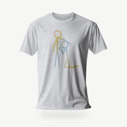 PRODUCT IMAGE: The Light Gray Heather 'Dipstick' T-shirt  | A gradient-colored stickman blowjob graphic is printed on front | Funny, NFSW Shirt for Horny Gay Men | Model wears Dark Gray Heather tee shirt