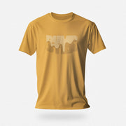 PRODUCT IMAGE: Dumpster T-shirt | Raunchy Tees for Horny Gay Guys Who Take Loads | Mustard shirt with a typographic design featuring white dripping liquid referring to a man's cum