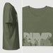 PRODUCT IMAGE: Dumpster T-shirt | Raunchy Tees for Horny Gay Guys Who Take Loads | A diptych of the Military Green shirt with a typographic design featuring white dripping liquid referring to a man's cum