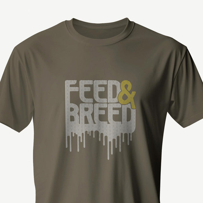 PRODUCT IMAGE: Feed & Breed T-shirt | Raunchy Tees for Horny Gay Guys | Army colored shirt with typographic design