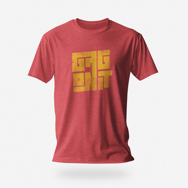 PRODUCT IMAGE: Gag on It T-shirt | Raunchy Tees for Horny Gay Oral Top Guys | Red heather shirt with a typographic design