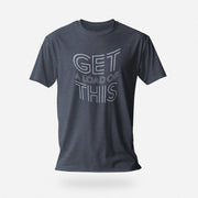PRODUCT IMAGE: Get a Load of This | Raunchy Tee | Horny Gay Top Guys Ready to Unload | Navy heather tee with typographic design 