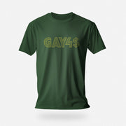 PRODUCT IMAGE: Forest Green shirt with "GAY4$"; bold, bling-accented typographic design — a cheeky, provocative tee for queer men and hustlers alike. | Gay for Pay is a funny gay tee, but great for bi men, too – OnlyFans, Hustle, and Raunchy