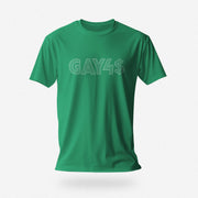 PRODUCT IMAGE: Kelly Green shirt with "GAY4$"; bold, bling-accented typographic design — a cheeky, provocative tee for queer men and hustlers alike. | Gay for Pay is a funny gay tee, but great for bi men, too – OnlyFans, Hustle, and Raunchy