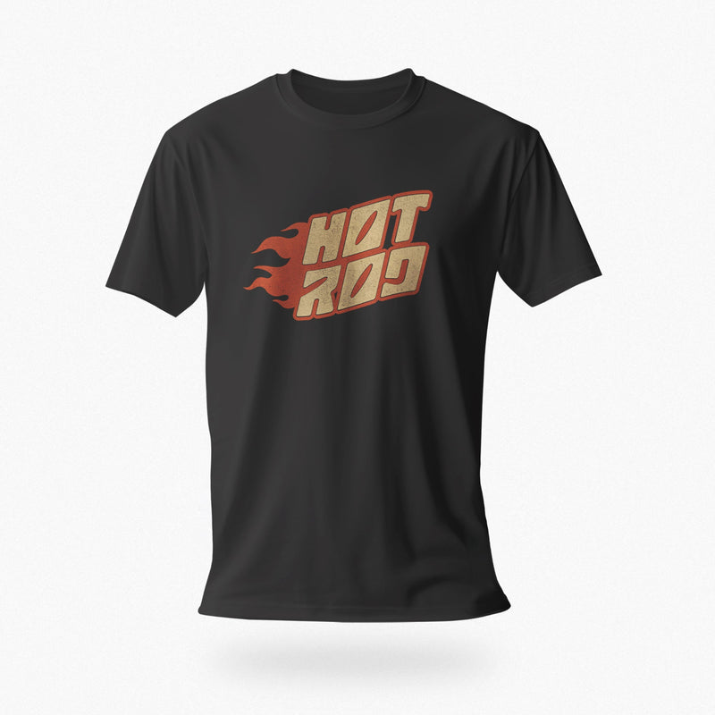 PRODUCT IMAGE: Dark Gray t-shirt featuring vintage flame graphics with classic hot rod styling to a typographic design