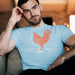 PRODUCT IMAGE | I Love Cock T-shirt from Aloe & Hole | The rooster symbolizes penis | Model w/ Ocean Shirt