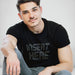 PRODUCT IMAGE: Insert Here | Raunchy T-shirts for Horny Gay Bottom Guys | Model wears typographic design on Black shirt