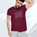 Insert Here t-shirt | Raunchy Gay Tees for Horny Gay Bottom Guys | Model wears maroon shirt with a typographic design