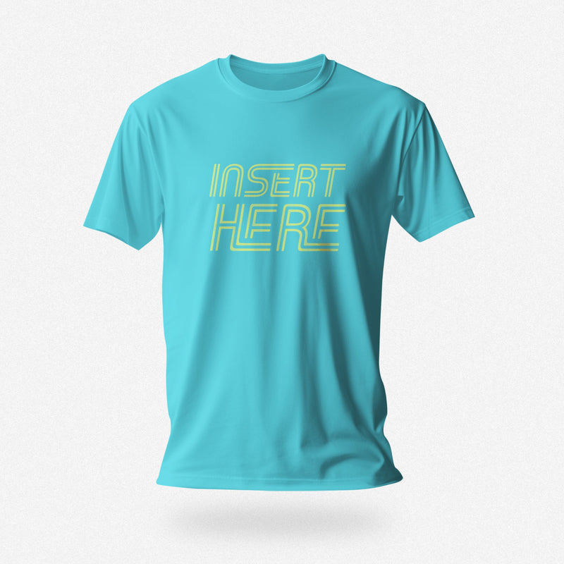 PRODUCT IMAGE: Insert Here | Raunchy T-shirts for Horny Gay Bottom Guys | Typographic design on Turquoise shirt