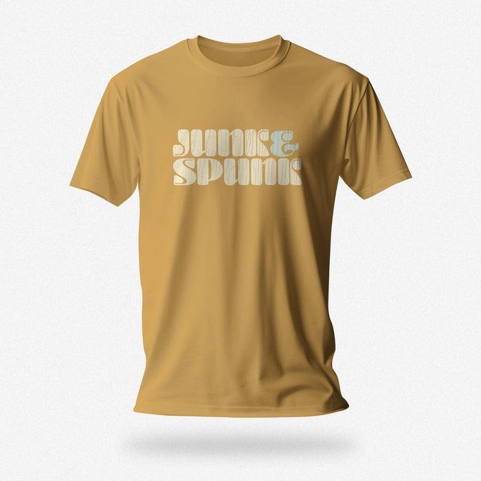 Junk & Spunk T-shirt | Raunchy Tees for Horny Gay Guys | Mustard shirt with typographic design