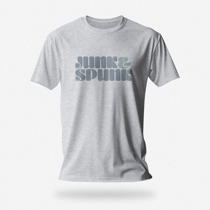 Junk & Spunk T-shirt | Raunchy Tees for Horny Gay Guys | Light Gray Heather shirt with typographic design