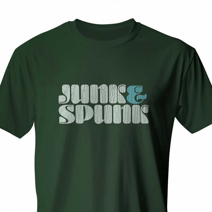 PRODUCT IMAGE: Junk & Spunk T-shirt | Raunchy Tees for Horny Gay Guys who like cock and cum | Forest Green shirt