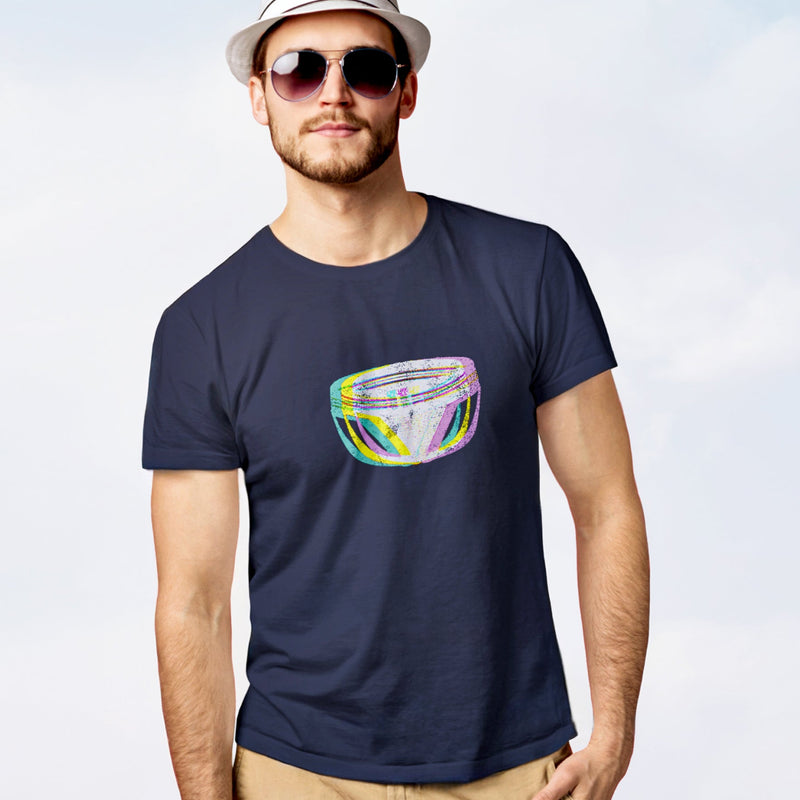 PRODUCT IMAGE: Like Jockstraps T-shirt | Raunchy Tees | Gear Essential for Gay Men | Model wearing Navy shirt w/ jockstrap graphic
