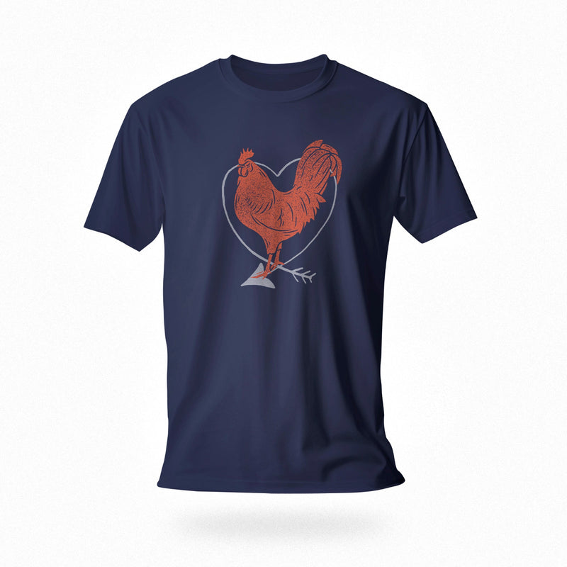 PRODUCT IMAGE: I Love Cock | SFW Raunchy T-shirt for Horny Gay Guys who Love Cock | Navy shirt with rooster and heart graphic 