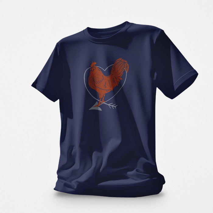 PRODUCT IMAGE | I Love Cock T-shirt from Aloe & Hole | The rooster symbolizes penis | Navy Blue