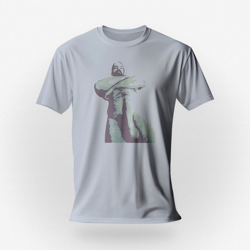 PRODUCT IMAGE: Mr. Big | NSFW Homo Erotic T-shirt of Bearded Dom Top Daddy | Light Blue