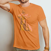 PRODUCT IMAGE: Mr. Big | NSFW Homo Erotic T-shirt of Bearded Dom Top Daddy | model w/ orange shirt