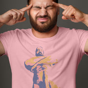 PRODUCT IMAGE: Mr. Big | NSFW Homo Erotic T-shirt of Bearded Dom Top Daddy | model w/ pink shirt