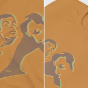 Diptych of Toast Nosh T-shirt featuring close-up, detailed views of an abstract homoerotic graphic illustration.