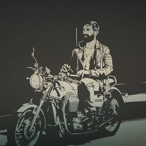 VIDEO for the graphic tee, “Ride It,” which leans fully into vintage biker culture — with a homo wink.