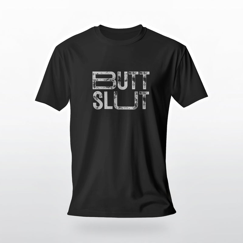 Raw Butt Slut | NSFW Tee for Horny Gay Bottom Guys who Bareback | Black tee with typographic design