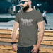 PRODUCT IMAGE: Dumpster T-shirt | Raunchy Tees for Horny Gay Guys Who Take Loads | Model wears Asphalt colored shirt with a typographic design featuring white dripping liquid referring to a man's cum