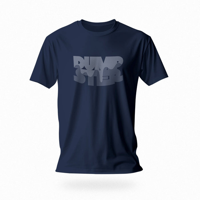 PRODUCT IMAGE: Dumpster T-shirt | Raunchy Tees for Horny Gay Guys Who Take Loads | Navy Blue shirt with a typographic design featuring white dripping liquid referring to a man's cum