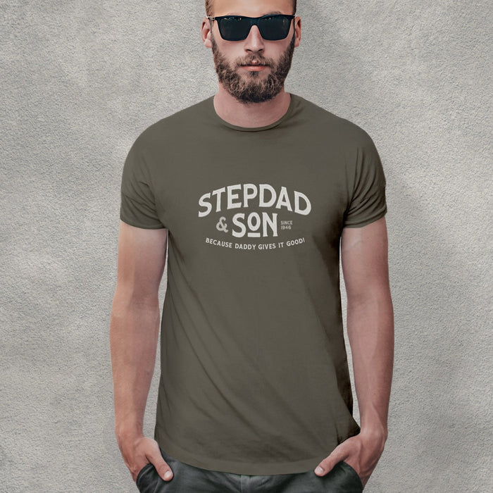 PRODUCT IMAGE: Stepdad & Son T-shirt | Hot Gay Daddy and Younger (Adult) Male Relationship | Army Brown