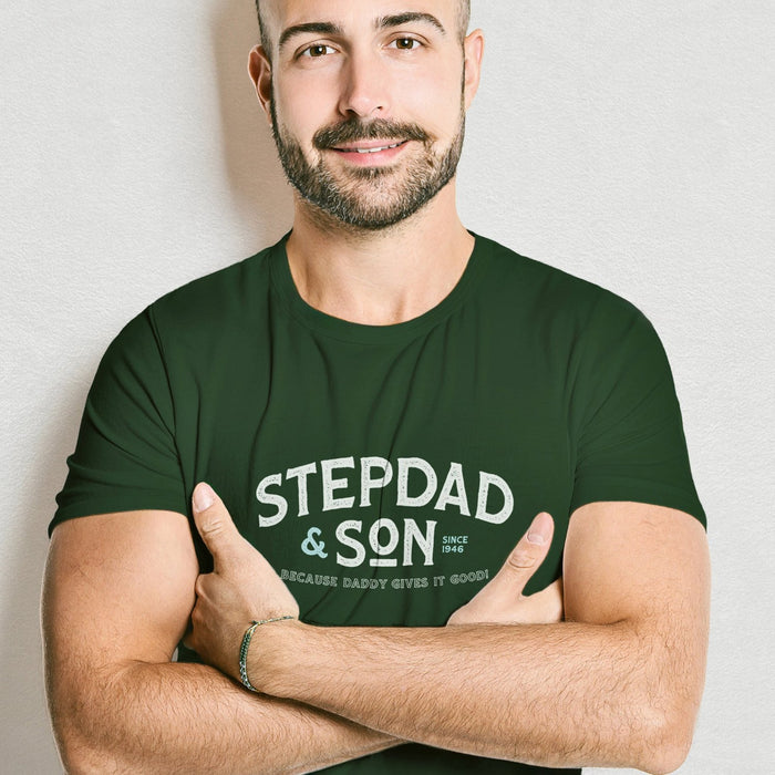 PRODUCT IMAGE: Stepdad & Son T-shirt | Hot Gay Daddy and Younger (Adult) Male Relationship | Forest Green