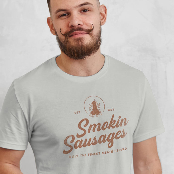 PRODUCT IMAGE: Smokin Sausages | Funny Gay Shirt | Model w/ Dark Silver shirt