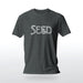 Seed | Marginally SFW Tee for Horny Gay Guys Into Cum | Dark Gray Heather tee with typographic design