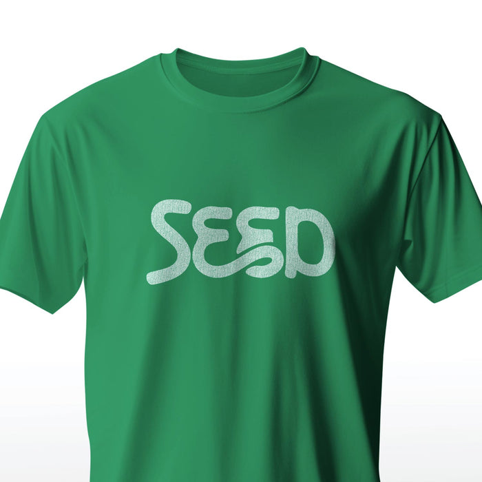 Seed | Marginally SFW Tee for Horny Gay Guys Into Cum | Kelly Green tee with typographic design