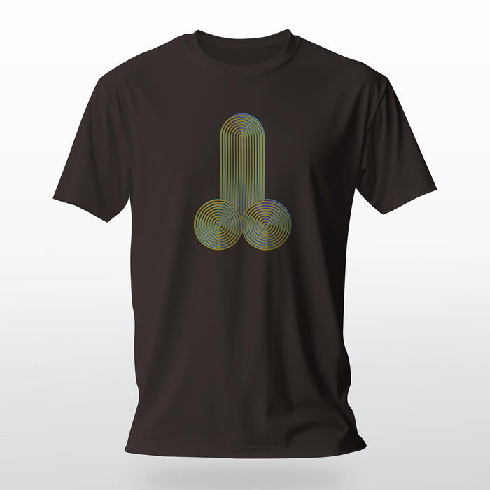 PRODUCT IMAGE: Cock & Balls | NSFW Homo Erotic T-shirt | Abstract Geometric Design | Brown shirt