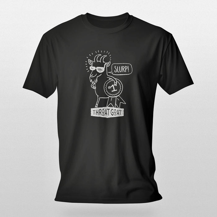 PRODUCT IMAGE: Throat Goat | Funny, Raunchy T-shirts for Horny Gay Men w/ Oral Skills | Black Shirt