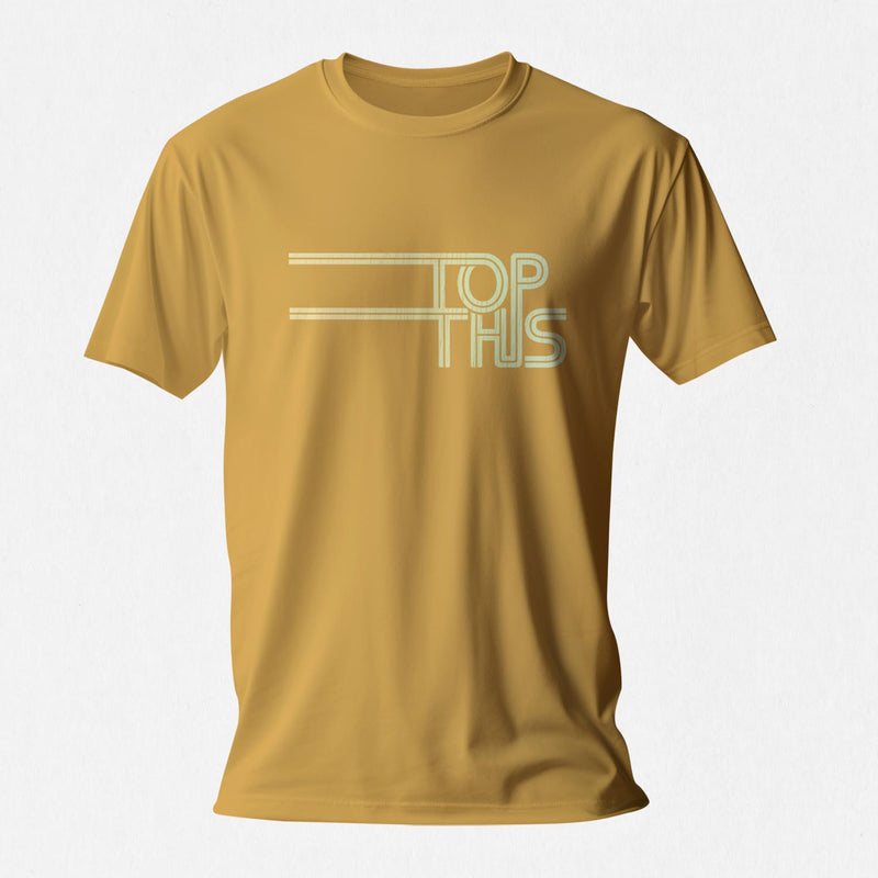 PRODUCT IMAGE: Top This T-shirt | Discreetly Raunchy T-shirt for Horny Gay Bottom Guys | Mustard shirt