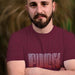 PRODUCT IMAGE: Fuck | Offensive NSFW T-shirt for Horny Gay Guys | Typographic Design | Model w/ Maroon shirt