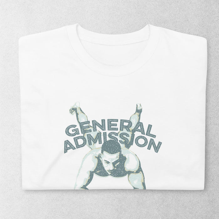 PRODUCT IMAGE: General Admission | NSFW Homo Erotic T-shirt for Horny Gay Bottom Guys | Details of White shirt