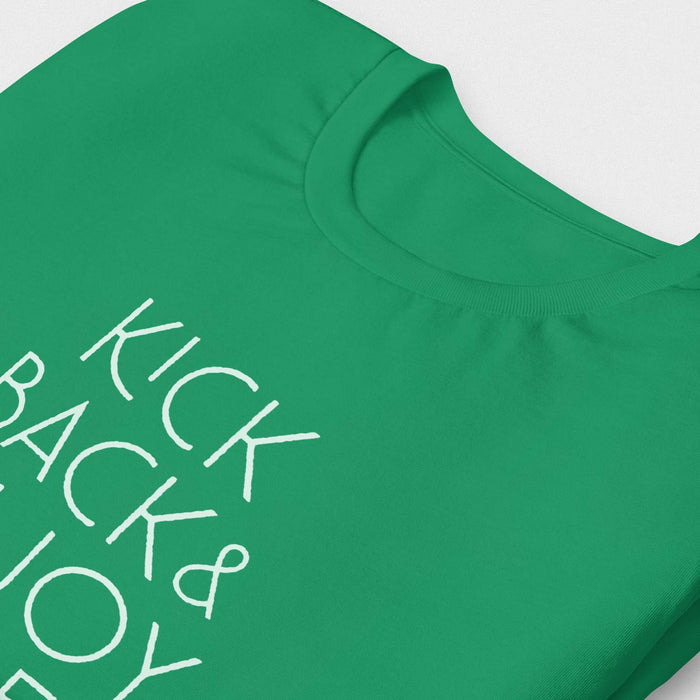 PRODUCT IMAGE: Kick Back & Enjoy Dude | T-shirt for Gays Who Like Horny Straight Guys | Close-up of Kelly greenShirt